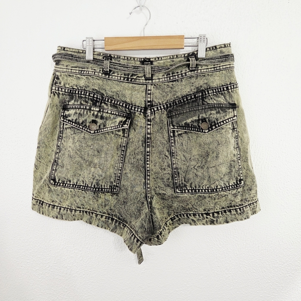 Ulla Johnson Alec Tie-Waist Shorts Acid Wash Denim Green Black Size 10 - Picture 6 of 9